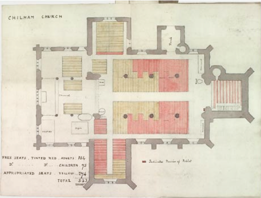 Plan of the church in 1868 after Brandon’s re-ordering and the creation of the new Chancel