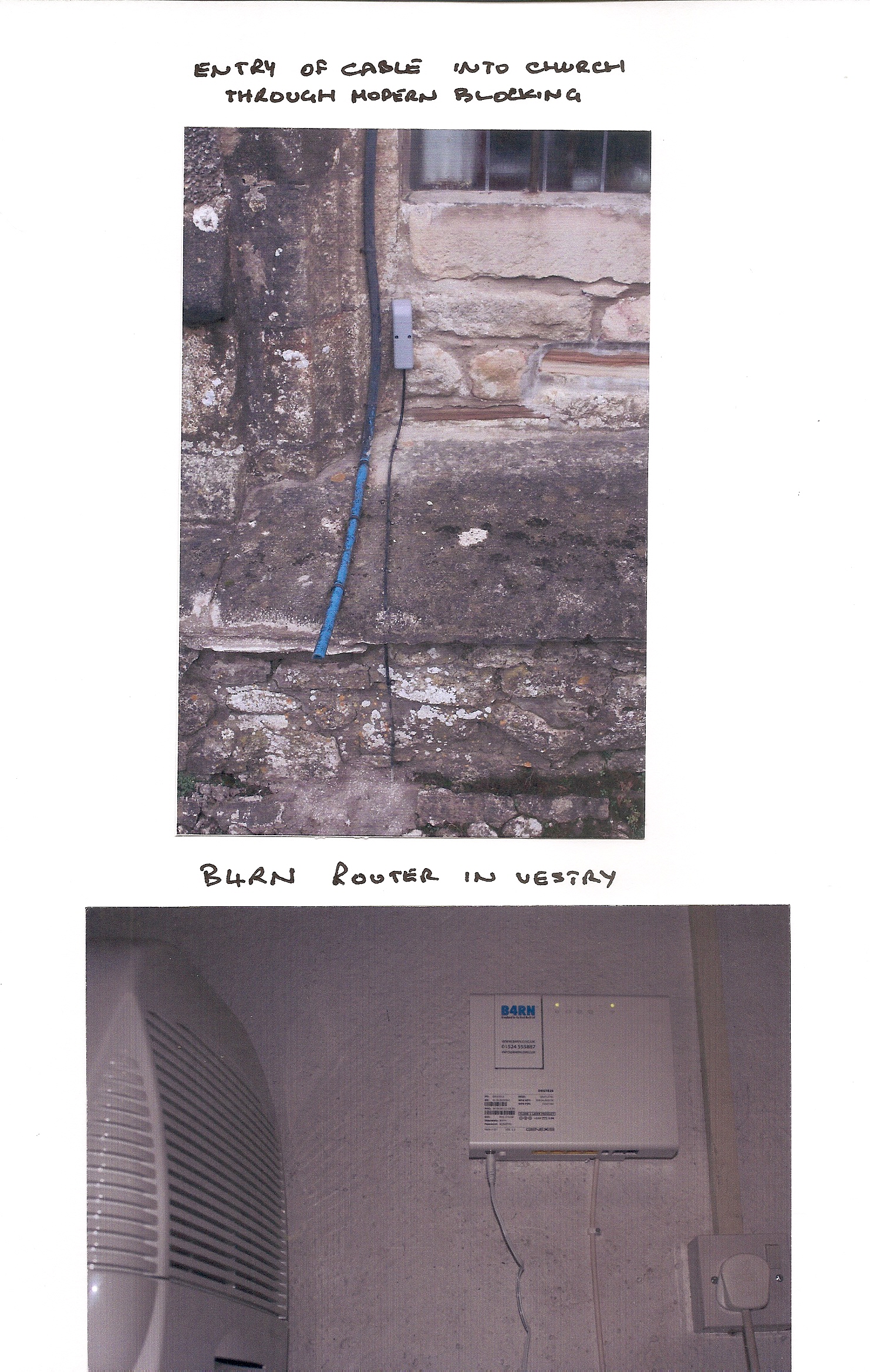 Entry of cable into church and location of router in vestery