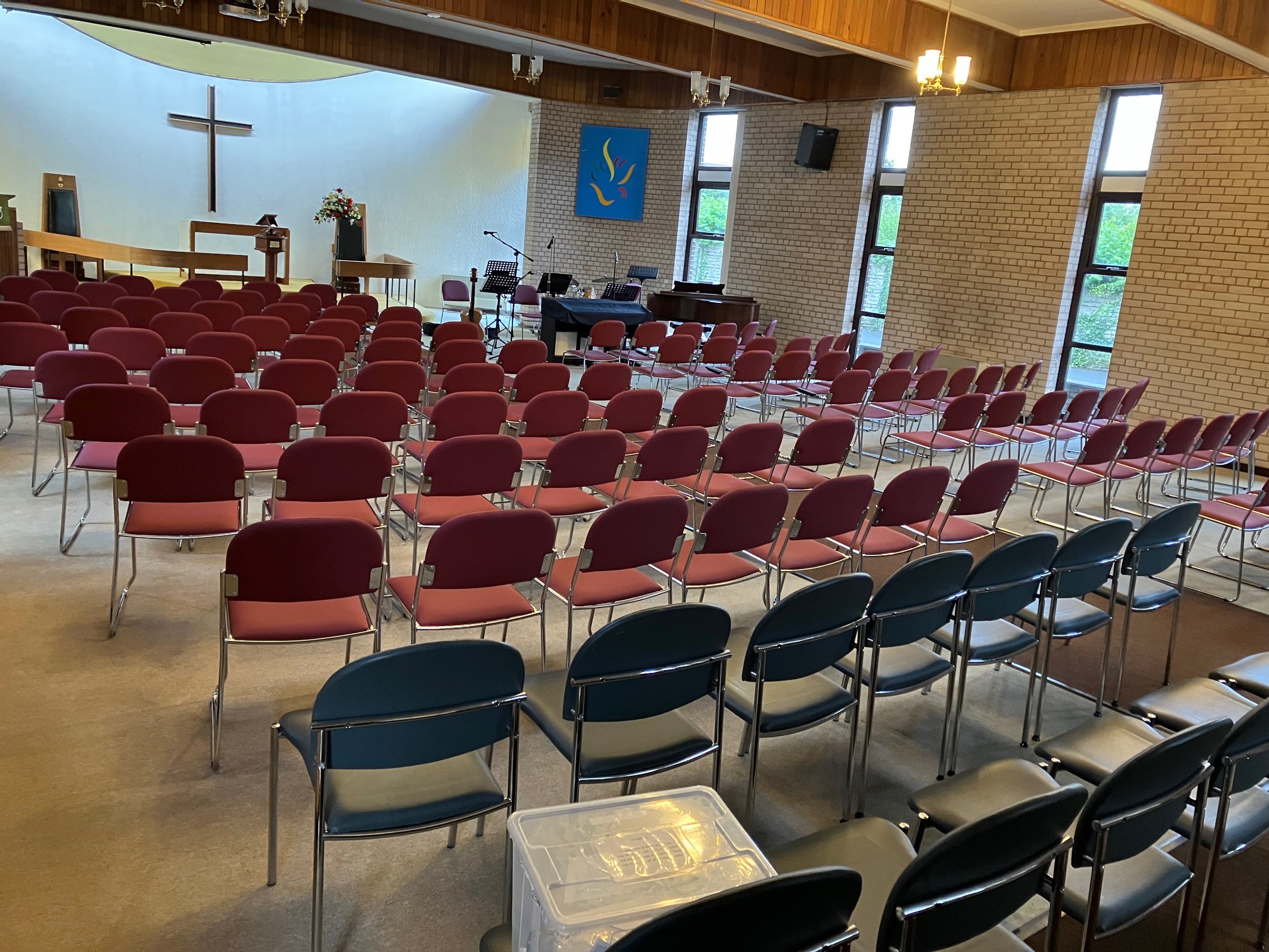Photo showing chairs have replaced pews