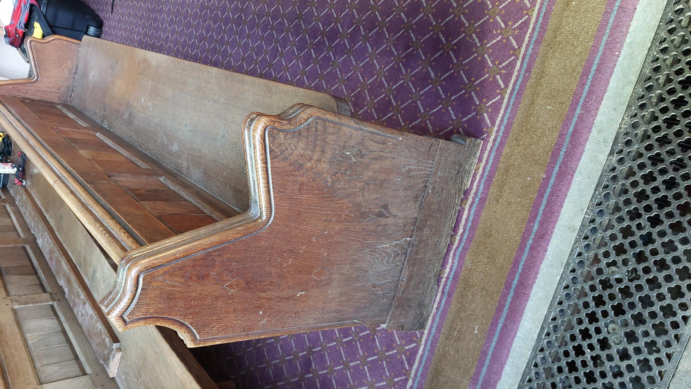 Photographs of finished cut down pew