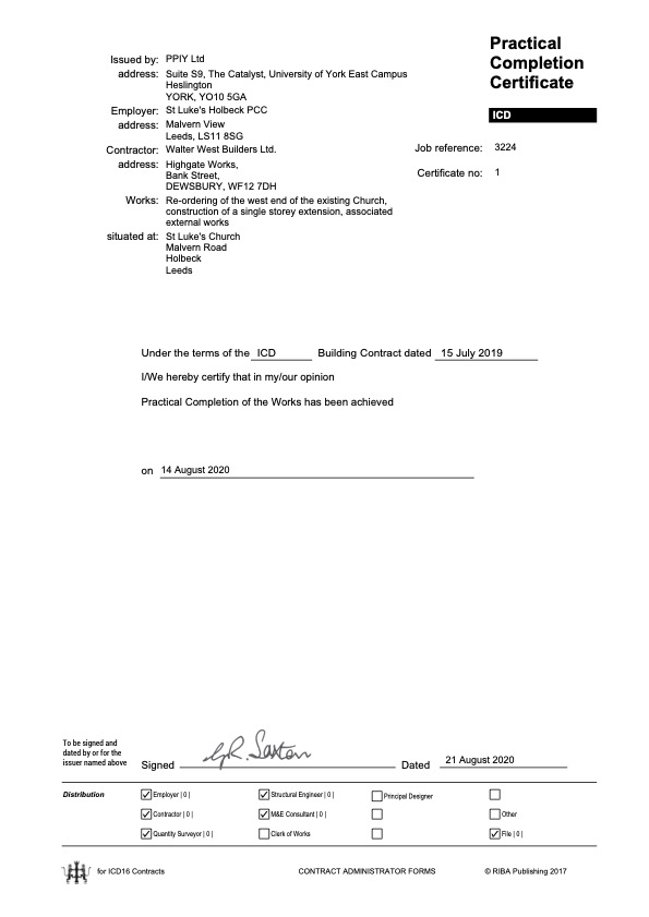 Practical Completion Form