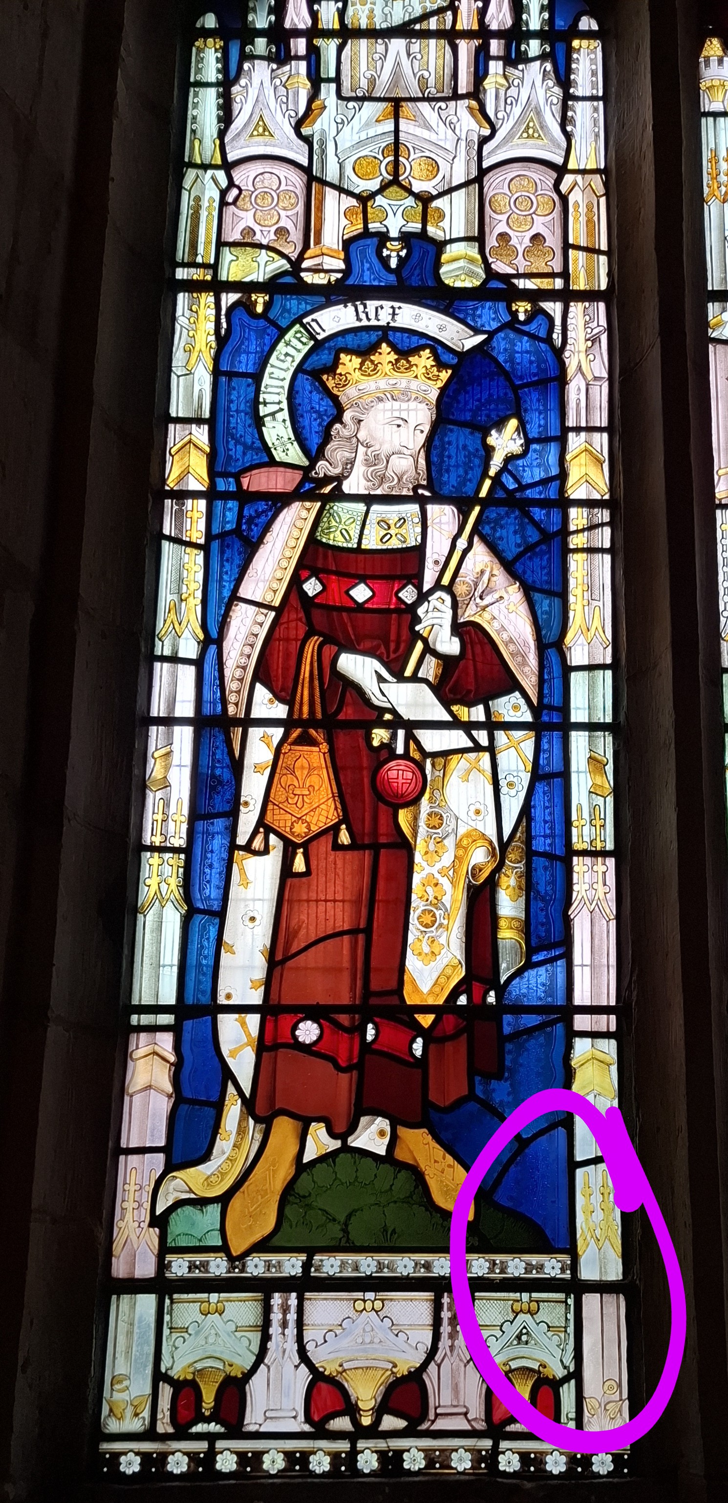 St Edith's Bishop Wilton repaired window (highlighted)