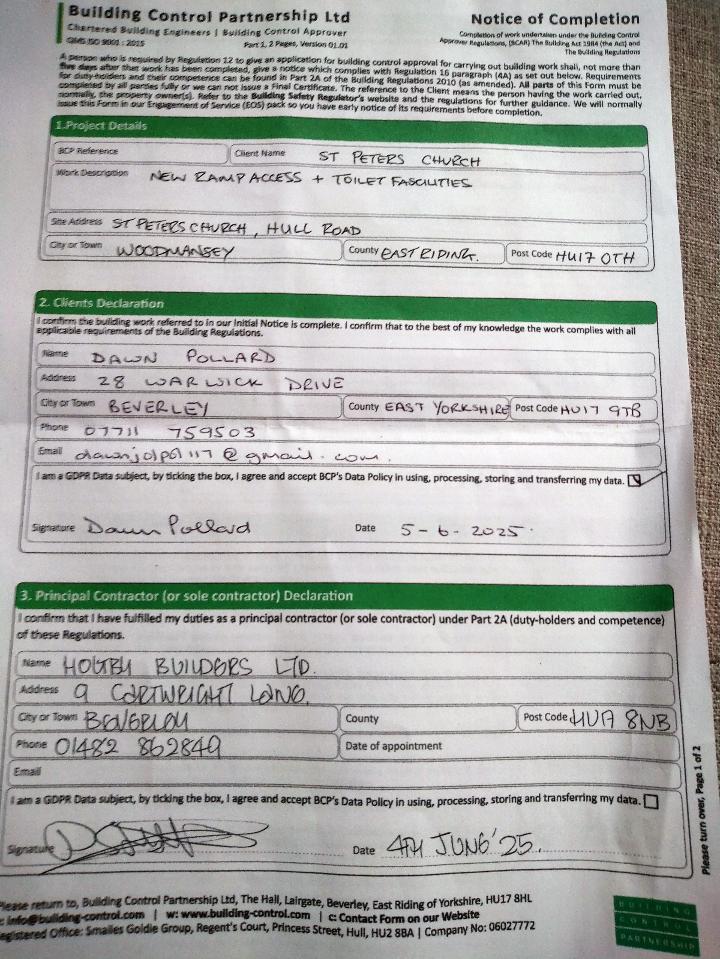 Page One of Notice of Completion