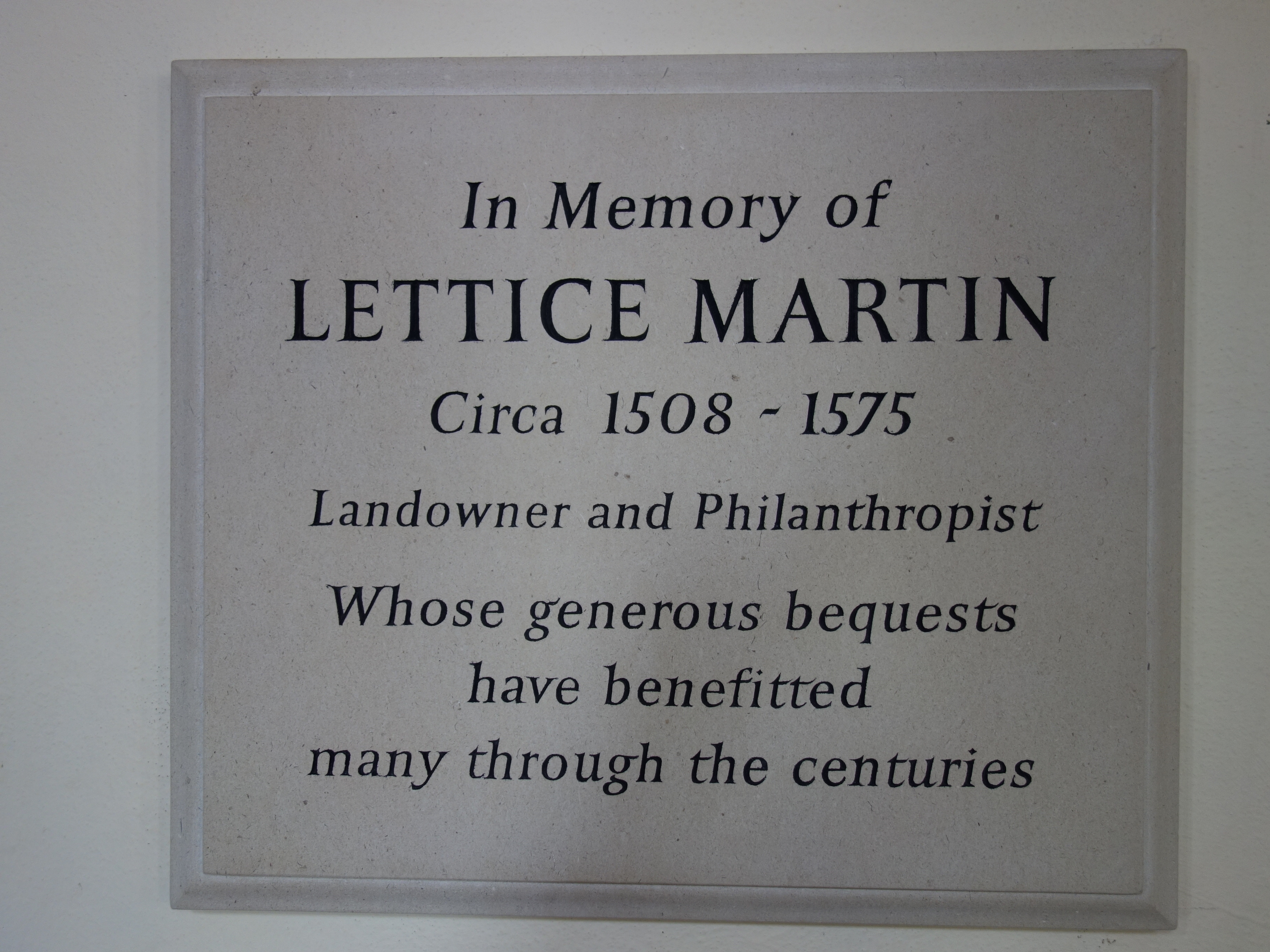 Chrishall Church Lettice Martin Memorial Plaque