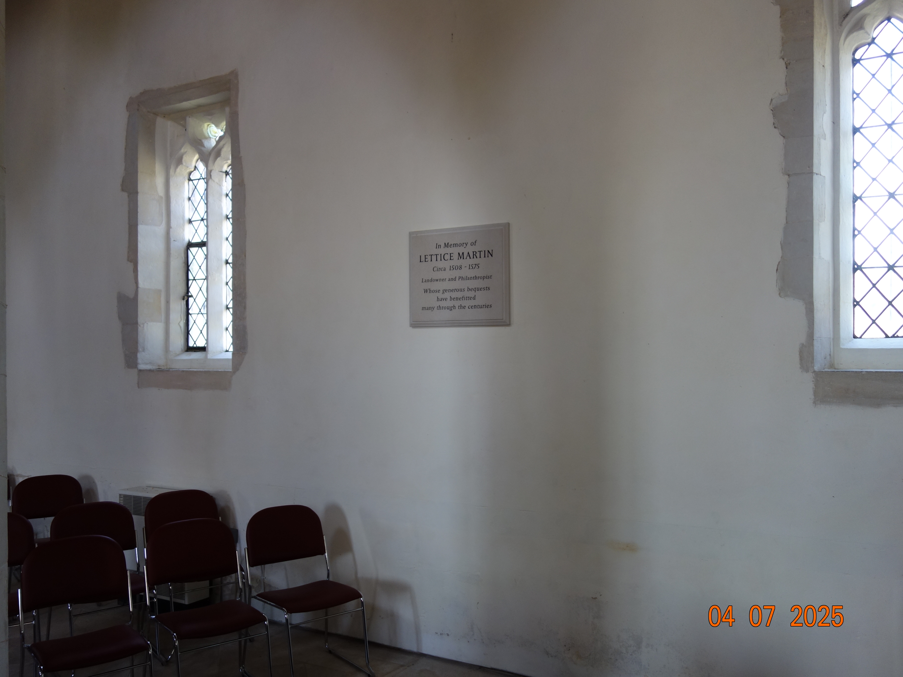 Chrishall Church Lettice Martin Memorial Plaque Photographs