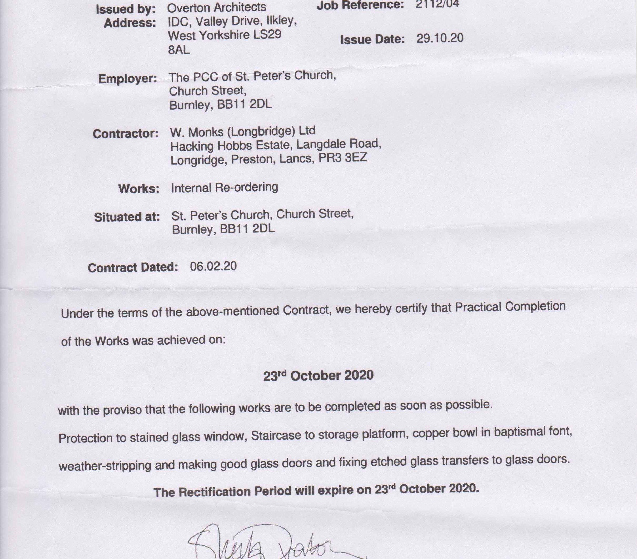 Certificate of Practical Completion