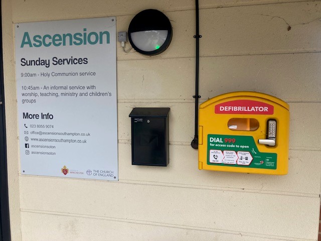 Photo of installed defibrillator